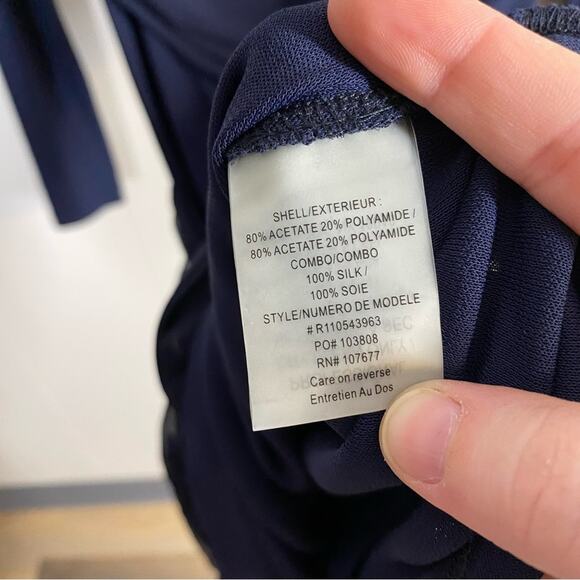 Alice + Olivia Navy Blue Long Sleeve Draped Overlay Goddess Silk Dress Size 10 - Picture 8 of 9